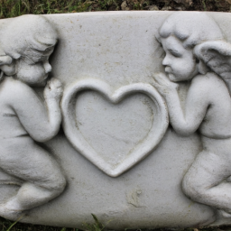 hand carved two angels heart tombstone leading